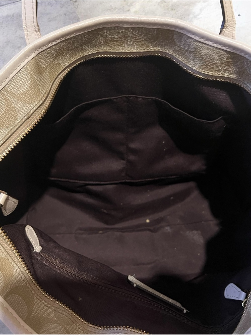 Coach Beige Signature Canvas Tote with Cream Leather Trim - Picture 2 of 3